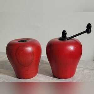 Vintage Cooks Club Wooden Apple Salt Shaker and Pepper Grinder, Red